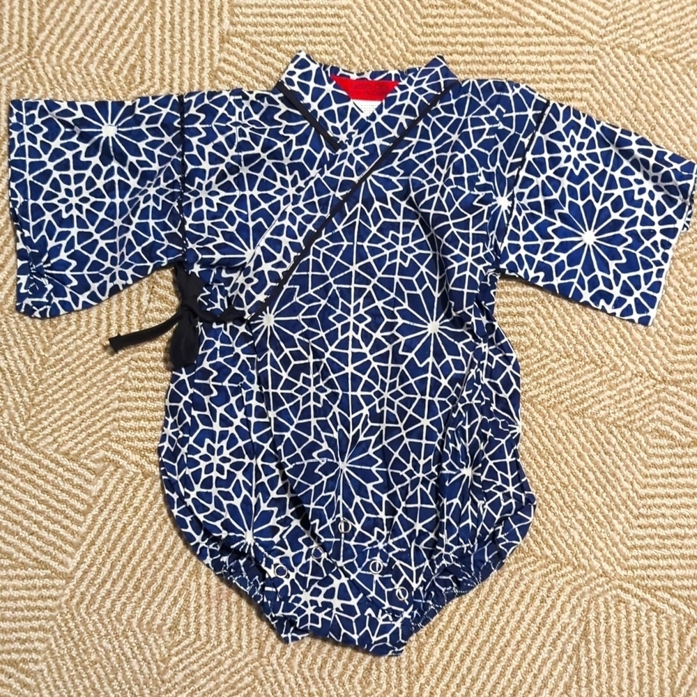 Redfish Kids Blue Stars Geometric Print Cotton Kimono Onesie Bodysuit 12-18 Mo